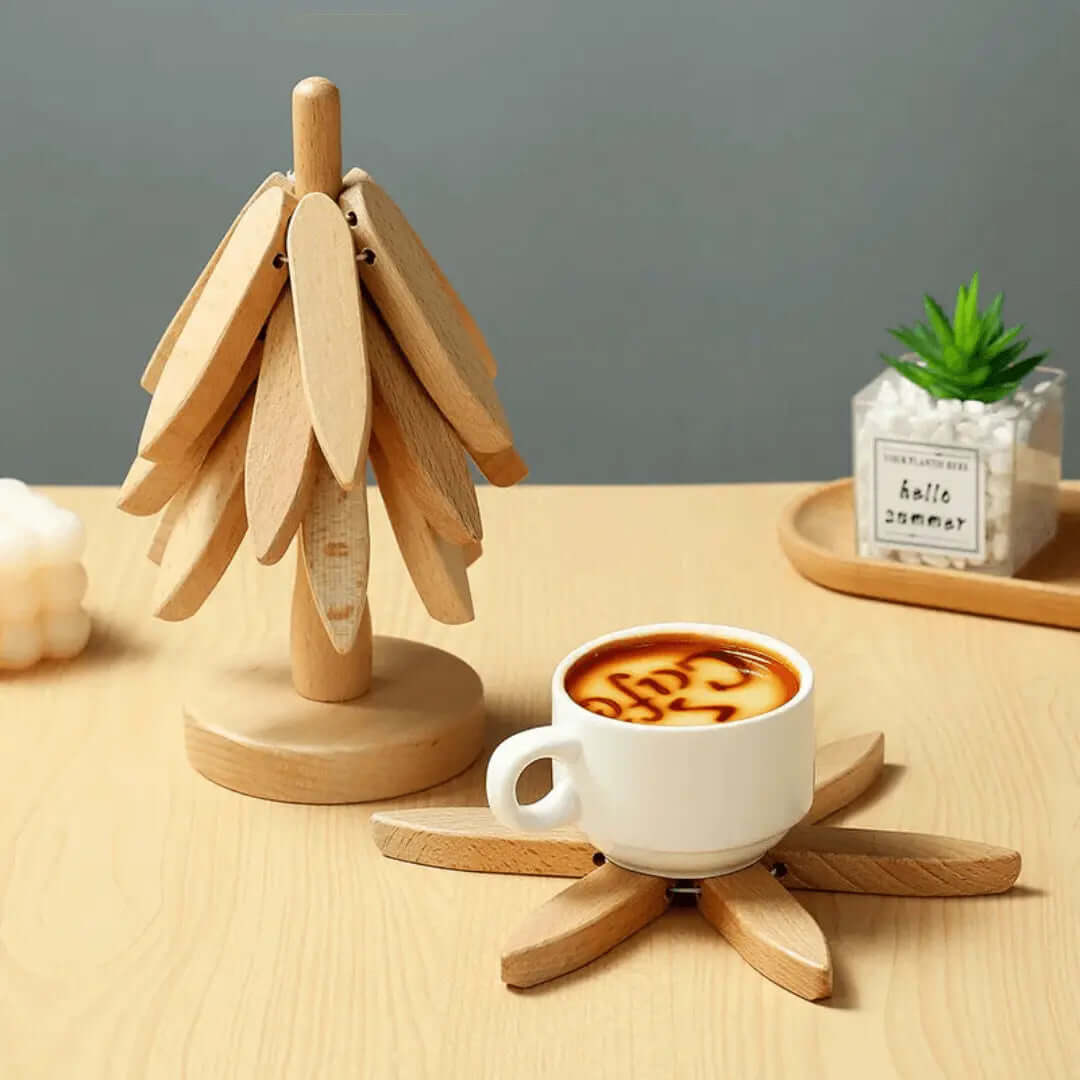 Holzuntersetzer Set - Baum Design - Hitzebeständig