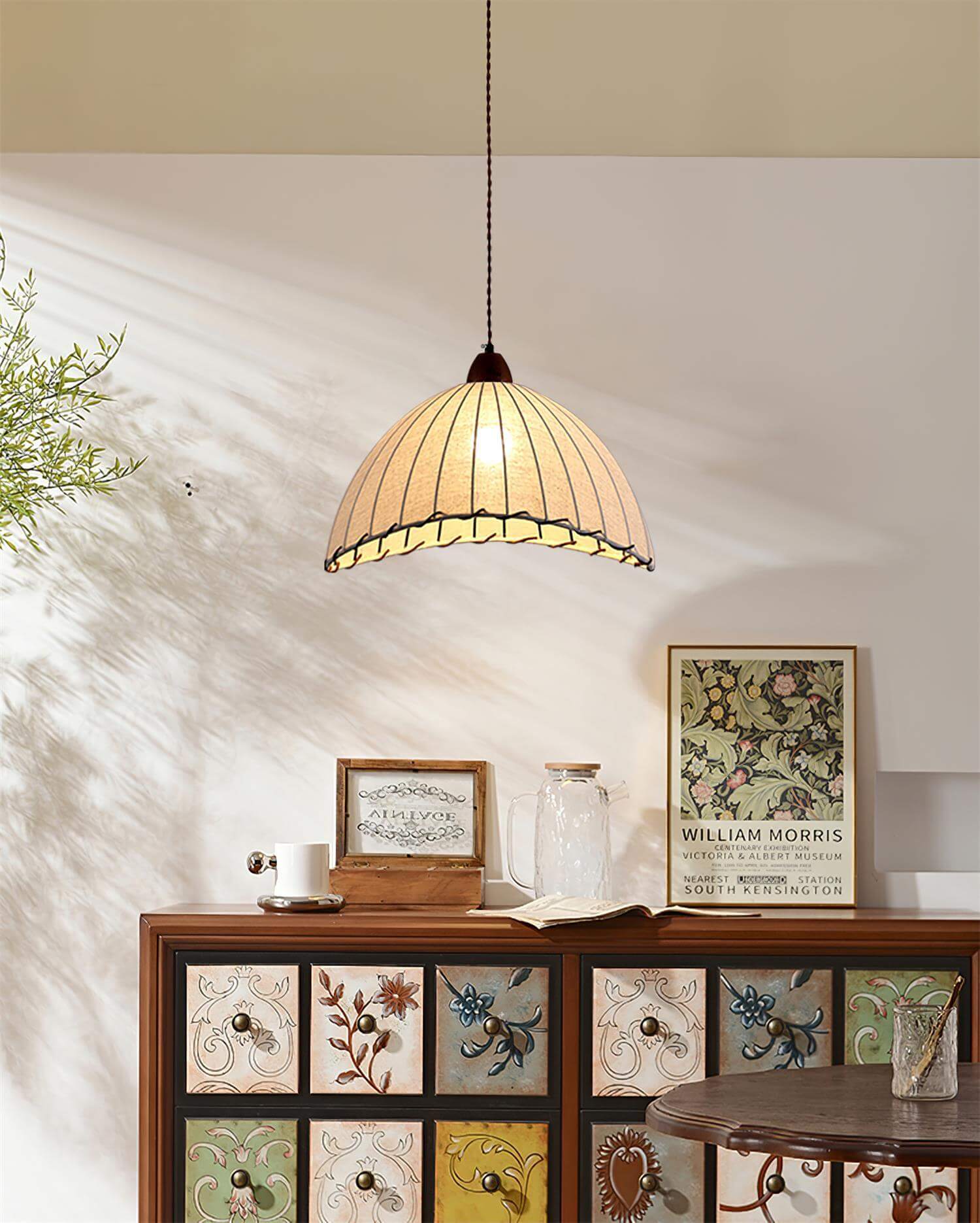 Holz &amp; Stoff Hängeleuchte
