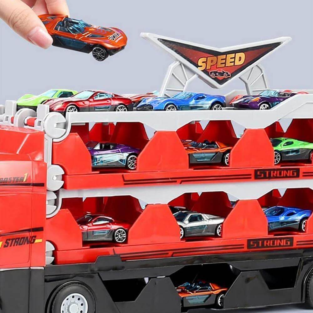 Kinder-Spielzeugtransporter mit Anhänger &amp; Autos