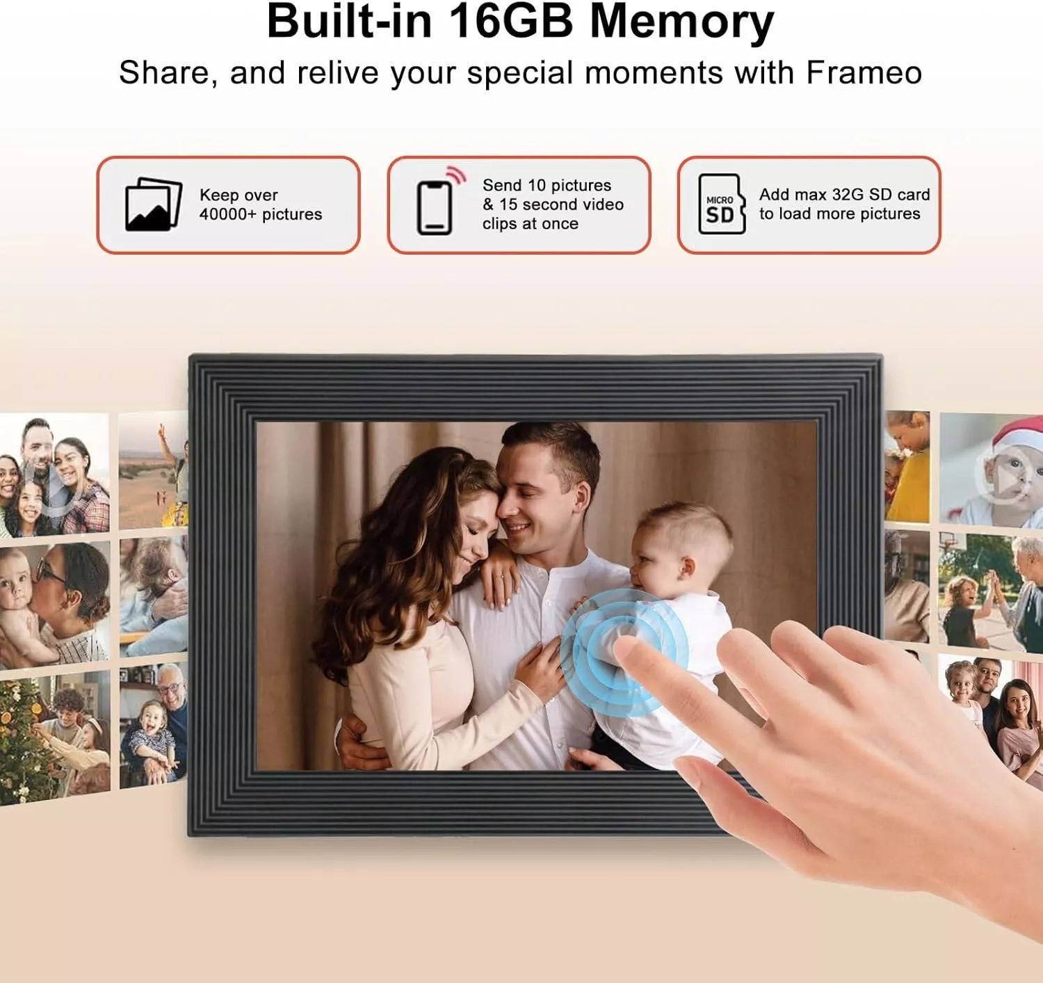 Hochauflösender digitaler Bilderrahmen Bewerteter elektrischer Bilderrahmen mit Video-Wiedergabe und Kamerafunktionen