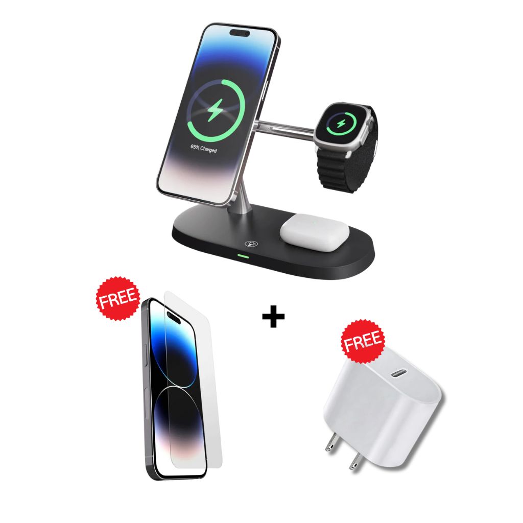 3 in 1 Magnetisches Ladegerät mit kostenlosem Stecker &amp; Displayschutzfolie