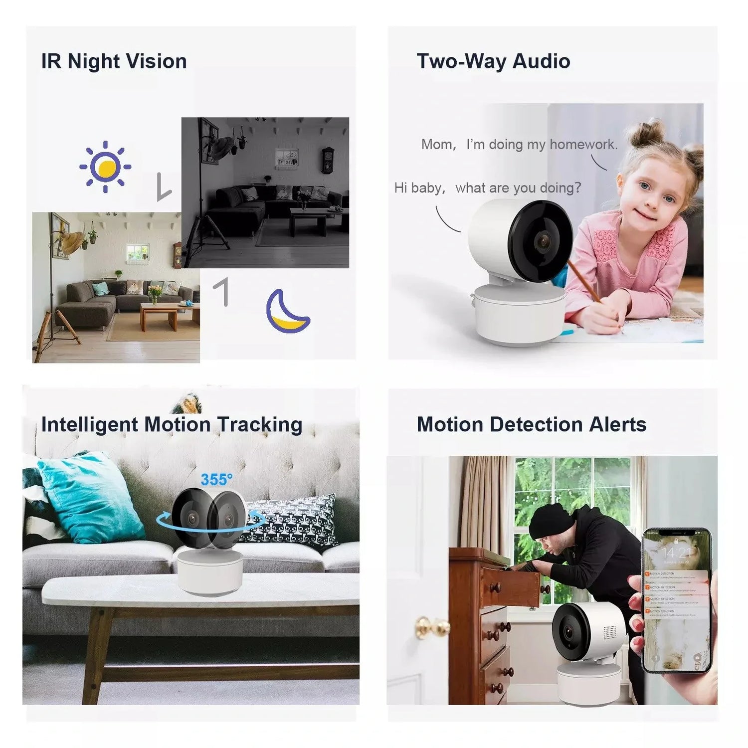 Tuya 360° Drahtlose Smart WiFi Kamera 1080P Innenbewegungsverfolgung, Cloud-Speicher Babyphone &amp; Sicherheitsüberwachung