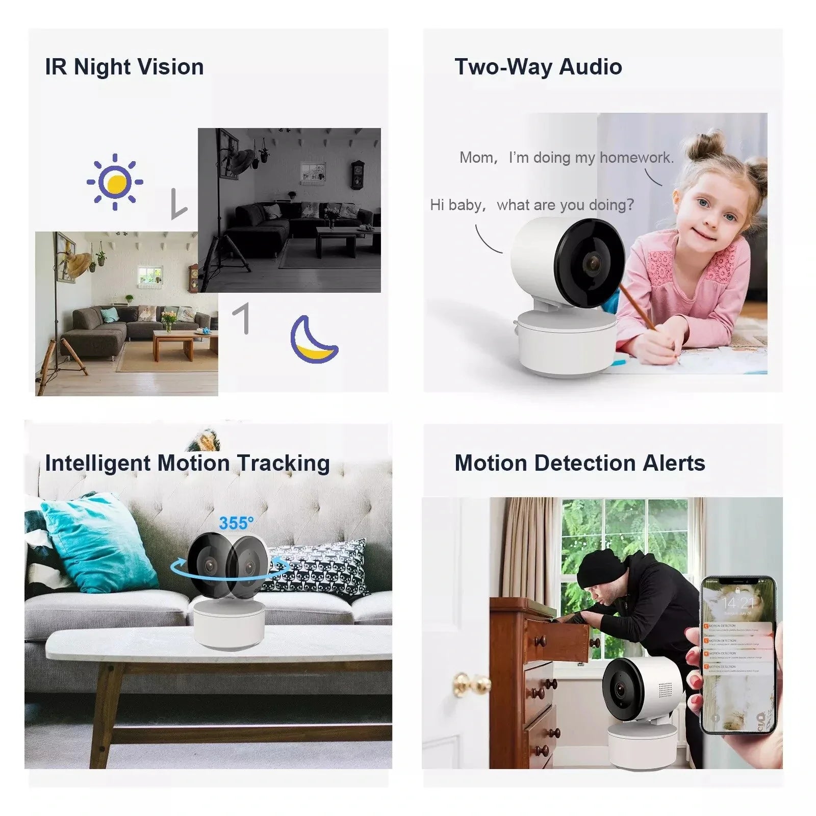 Tuya 360° Drahtlose Smart WiFi Kamera 1080P Innenbewegungsverfolgung, Cloud-Speicher Babyphone &amp; Sicherheitsüberwachung