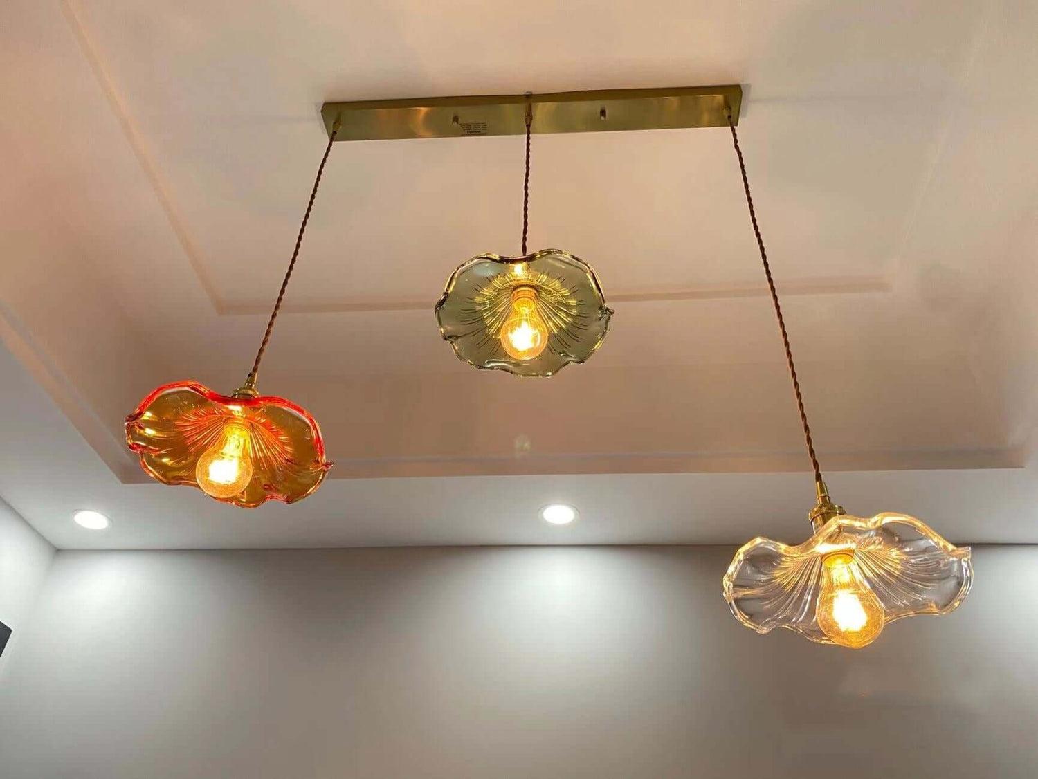 LED-Hängeleuchte, Buntglas &amp; Kupfer - Modernes Design