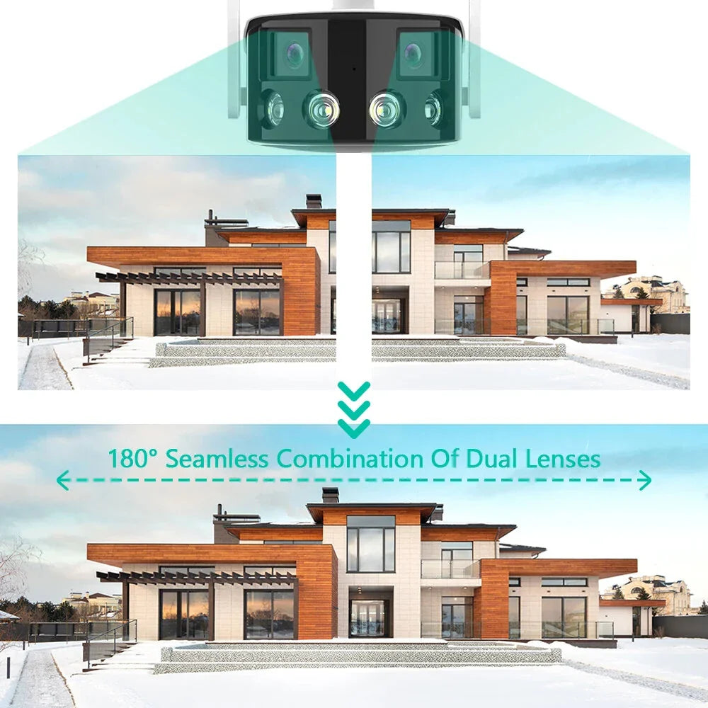 2K 4MP Dual-Lens Panorama WiFi Kamera 180° Weitwinkel KI-Erkennung Nachtsicht Gegensprechsystem Wetterfest IP Kamera EU-Stecker