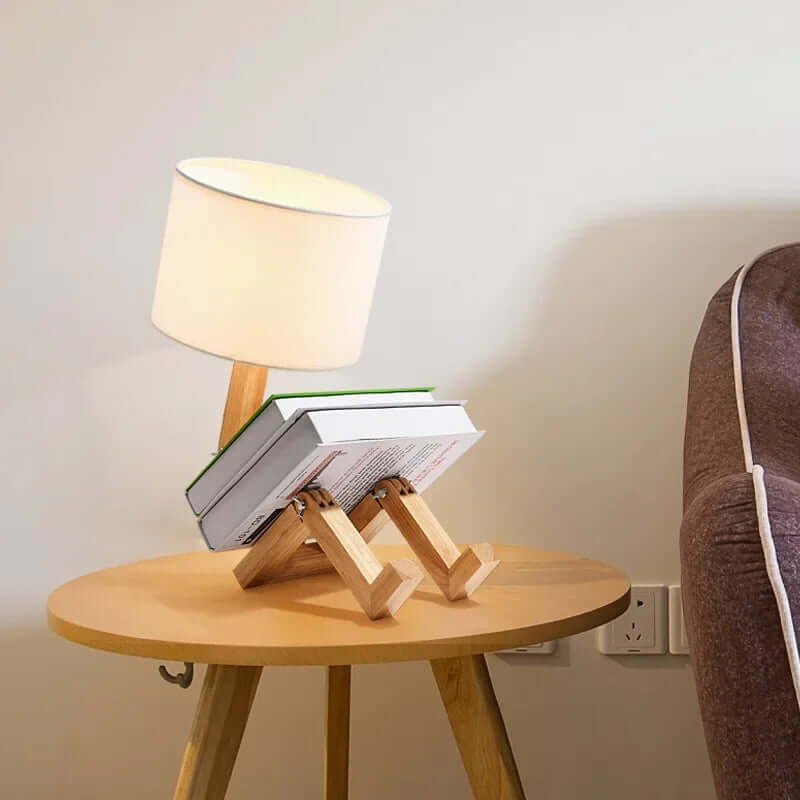 Hölzerne Tischlampe mit Bücherhalter - Flexibel &amp; Modern