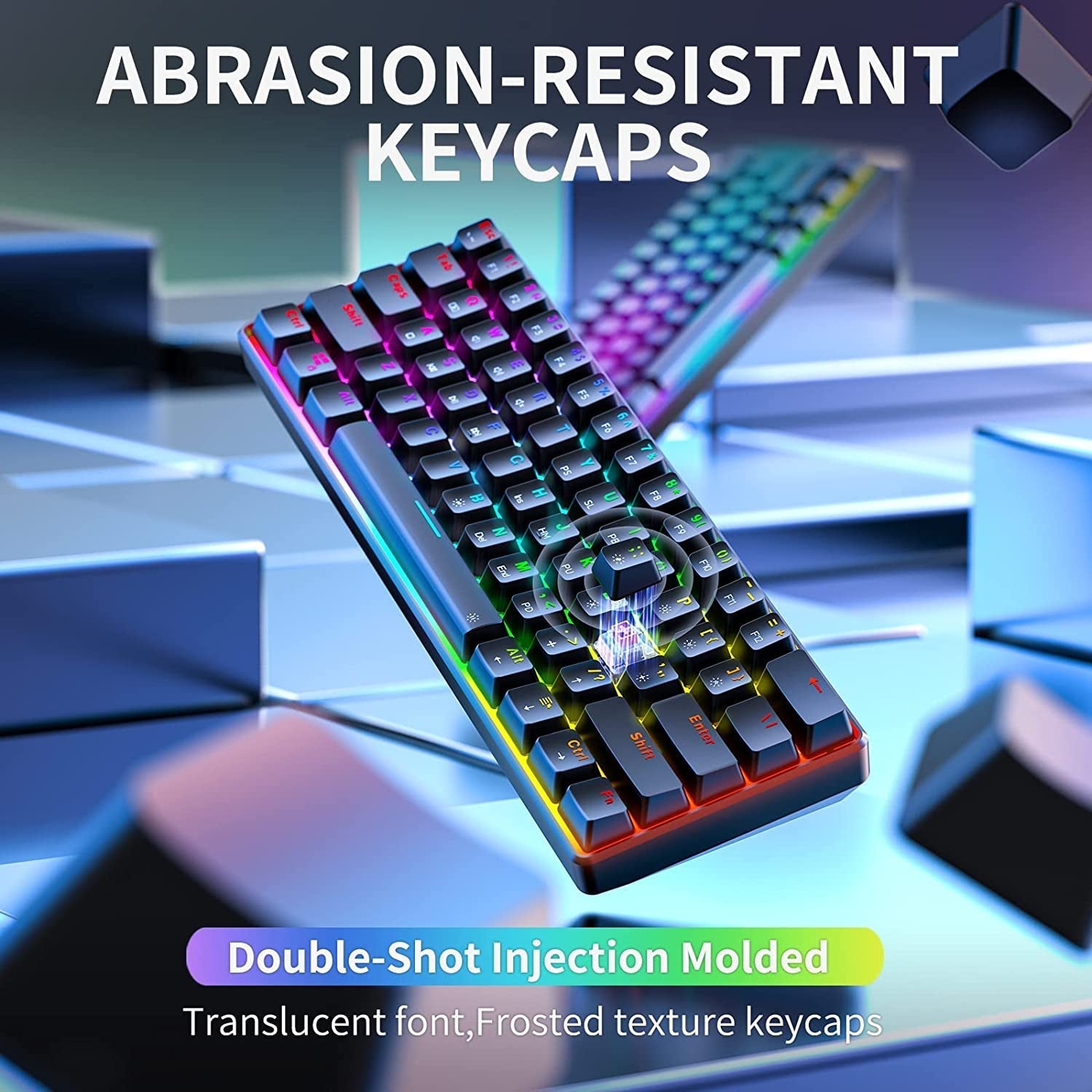 TH61 60% Mechanische Gaming-Tastatur, RGB-Hintergrundbeleuchtung Kabelgebundene Ultra-kompakte Mini Mechanische Tastatur Volltasten programmierbar Schwarz