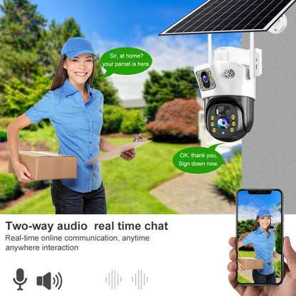 V380 Dual-Lens 4MP Solar Wireless-IP-Kamera Außen, 360° Ansicht, IP66 wasserdicht, Zwei-Wege-Audio, PIR-Bewegungserkennung, 400MP insgesamt, WiFi-Sicherheit