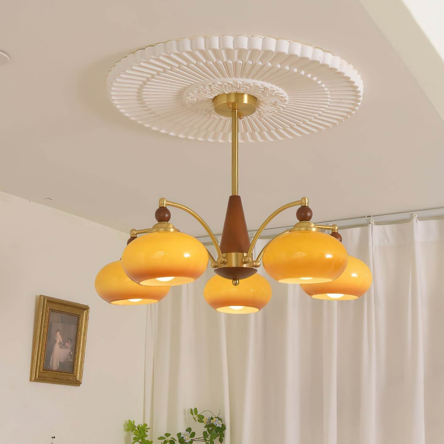Retro Kronleuchter Holz &amp; Messing