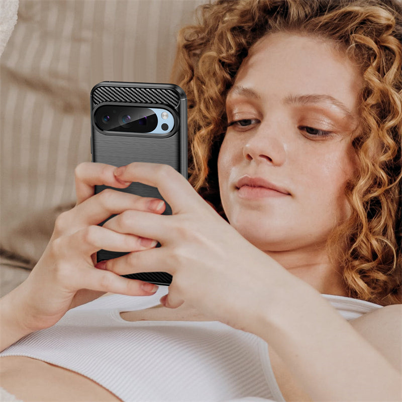 Carbonfaser Stoßfeste Hülle für Pixel 9 Pro, Pixel 9 Pro XL - Stoßschutz &amp; Weiches TPU