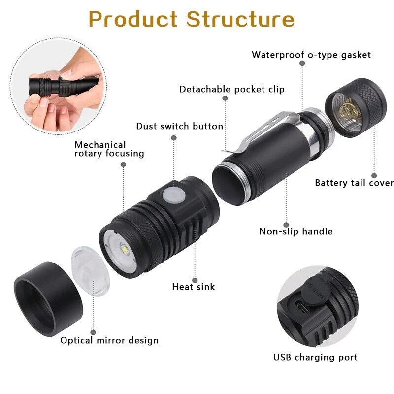Super Helles 90000LM LED Taktisches Taschenlampe Zoombar Mit Wiederaufladbarem Akku