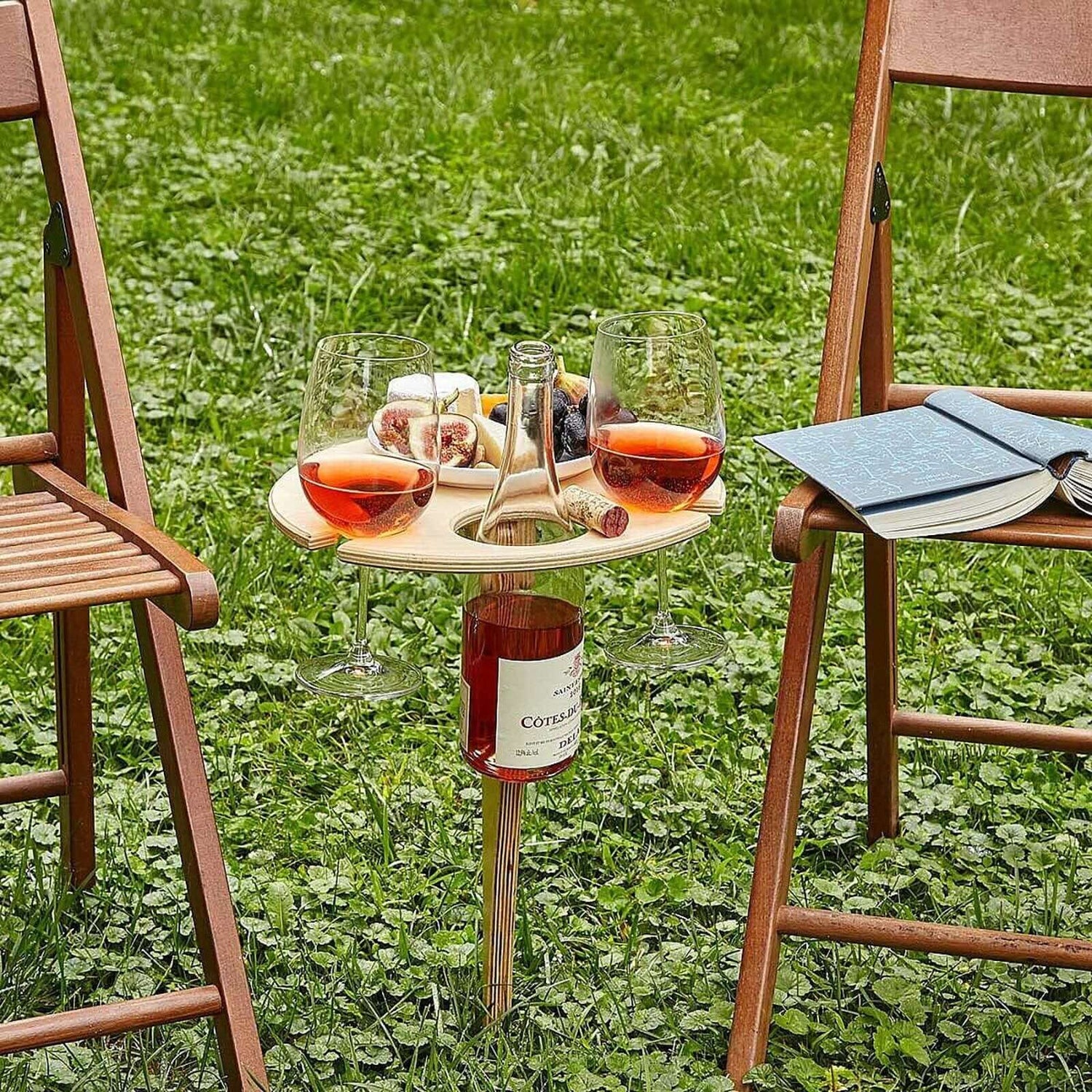 Picknicktisch klappbar Holz Weinhalter Weingläser Garten