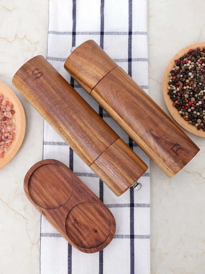 Holz Salz- und Pfeffermühlen-Set mit Tablett 22,5cm