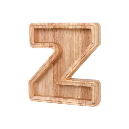 Holz Sparschwein mit Sichtfenster - Alphabet-Design