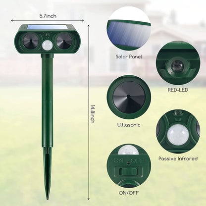 Solarbetriebener und Ultraschall-Tiervertreiber