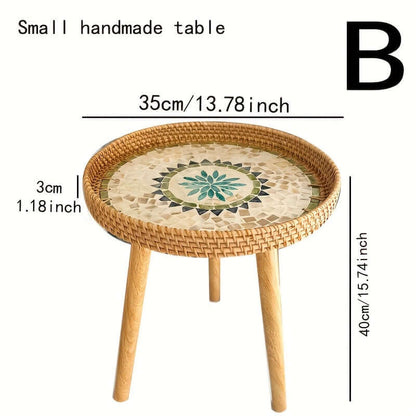 Rattan Beistelltisch Rund - Naturholz