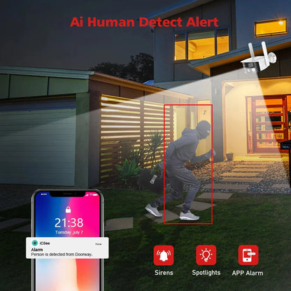 2K 4MP Dual-Lens Panorama WiFi Kamera 180° Weitwinkel KI-Erkennung Nachtsicht Gegensprechsystem Wetterfest IP Kamera EU-Stecker