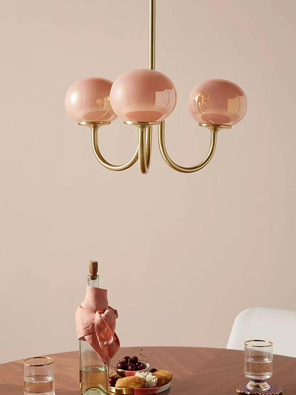Moderner Kronleuchter mit Rosa Glasschirmen