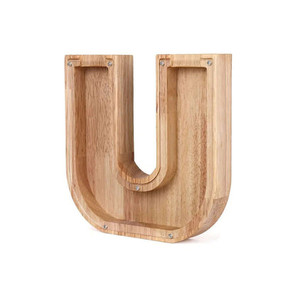 Holz Sparschwein mit Sichtfenster - Alphabet-Design