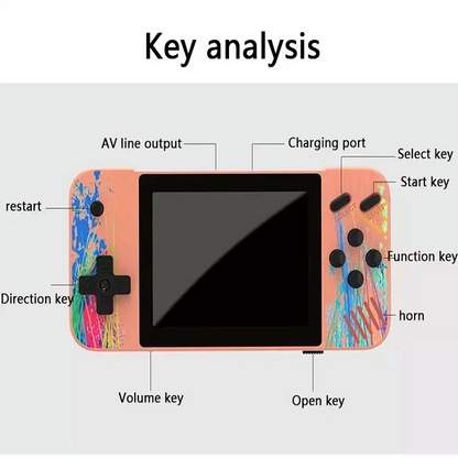Handheld-Spielkonsole mit 800 eingebauten Spielen – 3,5 Zoll Bildschirm, 1200 mAh Akku, TV-Verbindung, Zwei-Spieler-Modus