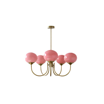 Moderner Kronleuchter mit Rosa Glasschirmen
