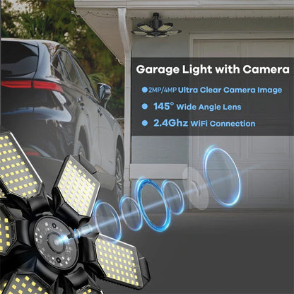 Guudgo E27 WiFi Garage Kamera mit 6-Panel LED-Lichtern, Bewegungsmeldung, Nachtsicht, Zwei-Wege-Gespräch, App-Überwachung, Smart Home Sicherheit