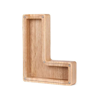Holz Sparschwein mit Sichtfenster - Alphabet-Design