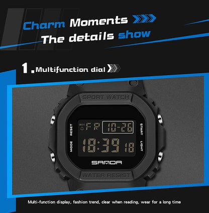 Taktische Schwarz-auf-Schwarz Sportuhr - Robustes digitales Design mit wasserdichter nicht-analoger Uhr