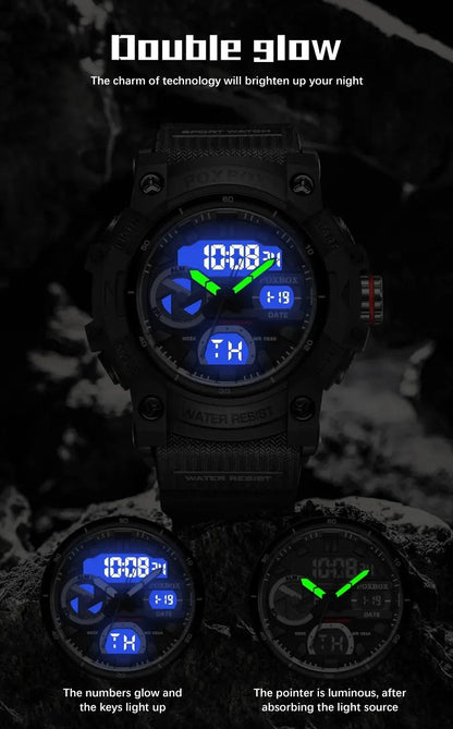 FoxBox: Robuste wasserdichte Chronograph Dual-Display-Uhr stoßfest