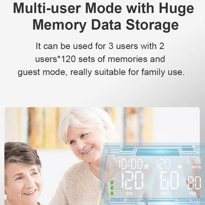 Oberarm-Blutdruckmessgerät, tragbar, präzise, wiederaufladbar, Mehrbenutzer, Blutdruck- und Pulsüberwachung