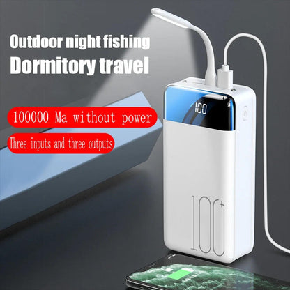 Powerbank 100000mAh mit Schnellladung &amp; LED – 3 Geräte gleichzeitig laden, USB-C/Micro-USB/Lightning