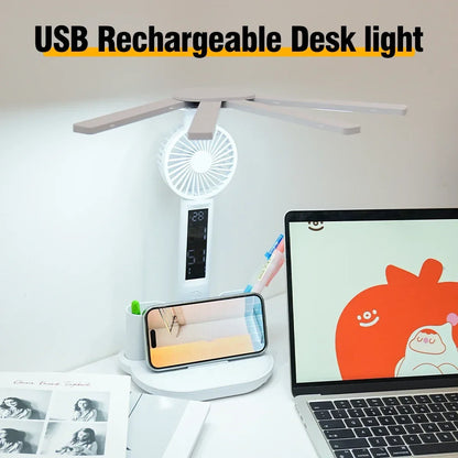 Multifunktionale LED Tischlampe mit Uhranzeige, Handyhalter &amp; 3 Lichtfarben – Klappbares Design