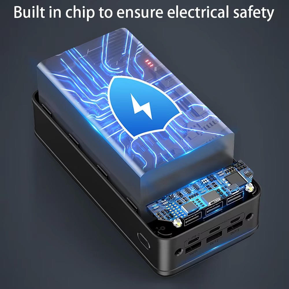 Powerbank 100000mAh mit Schnellladung &amp; LED – 3 Geräte gleichzeitig laden, USB-C/Micro-USB/Lightning