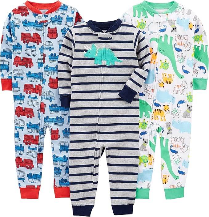 Kinder-Baumwollpyjama-Set: 3er-Pack, Fußfrei