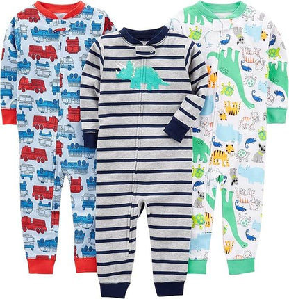 Kinder-Baumwollpyjama-Set: 3er-Pack, Fußfrei