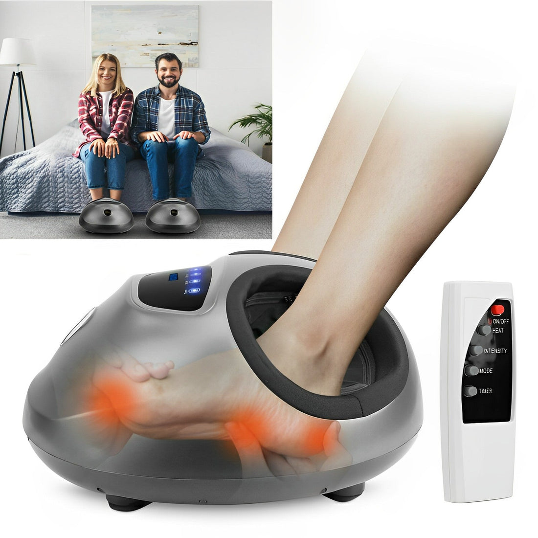 Shiatsu Elektrischer Fußmassager mit Wärme, Tiefenmassage, Luftkompression, 5 Intensitätsstufen