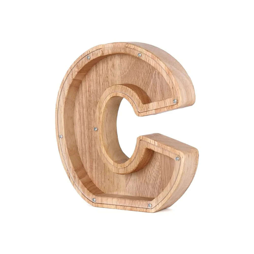 Holz Sparschwein mit Sichtfenster - Alphabet-Design