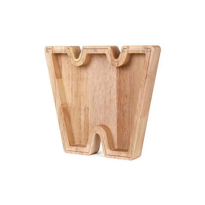 Holz Sparschwein mit Sichtfenster - Alphabet-Design