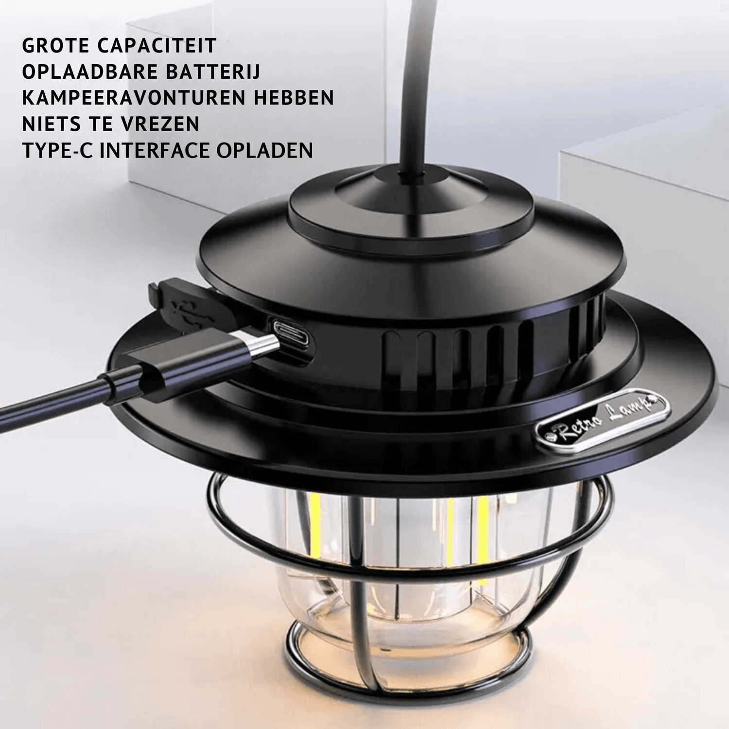 Tragbare LED-Campinglampe mit Retro-Stil