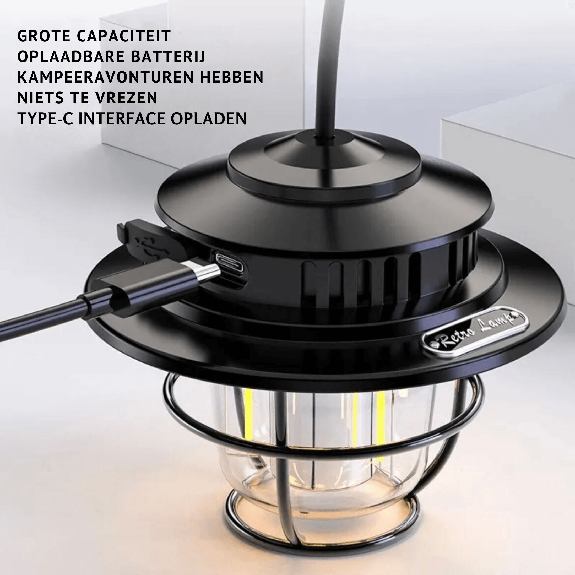 Tragbare LED-Campinglampe mit Retro-Stil