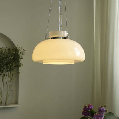 Milchige LED Pendelleuchte Modern Glas 40cm