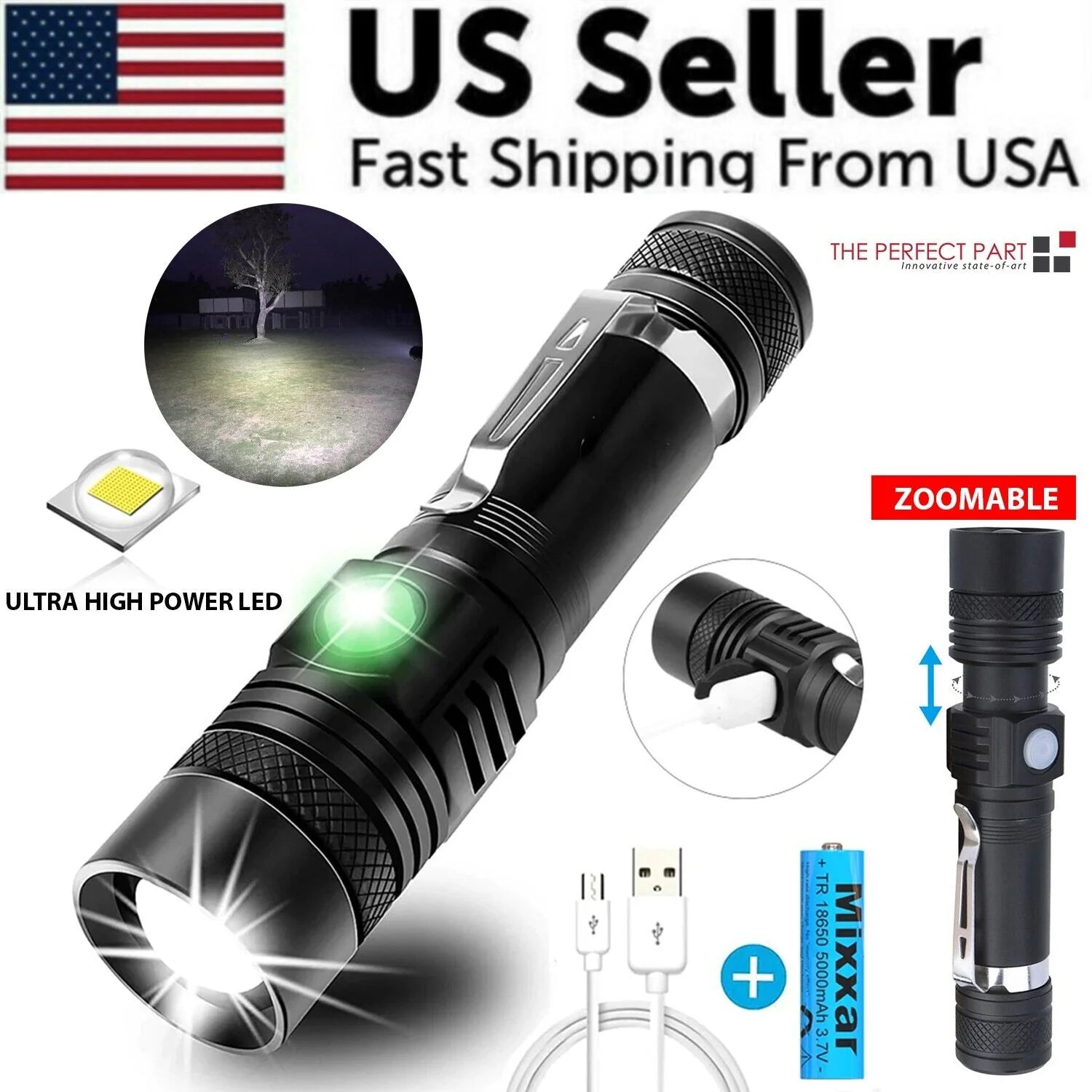 Super Helles 90000LM LED Taktisches Taschenlampe Zoombar Mit Wiederaufladbarem Akku
