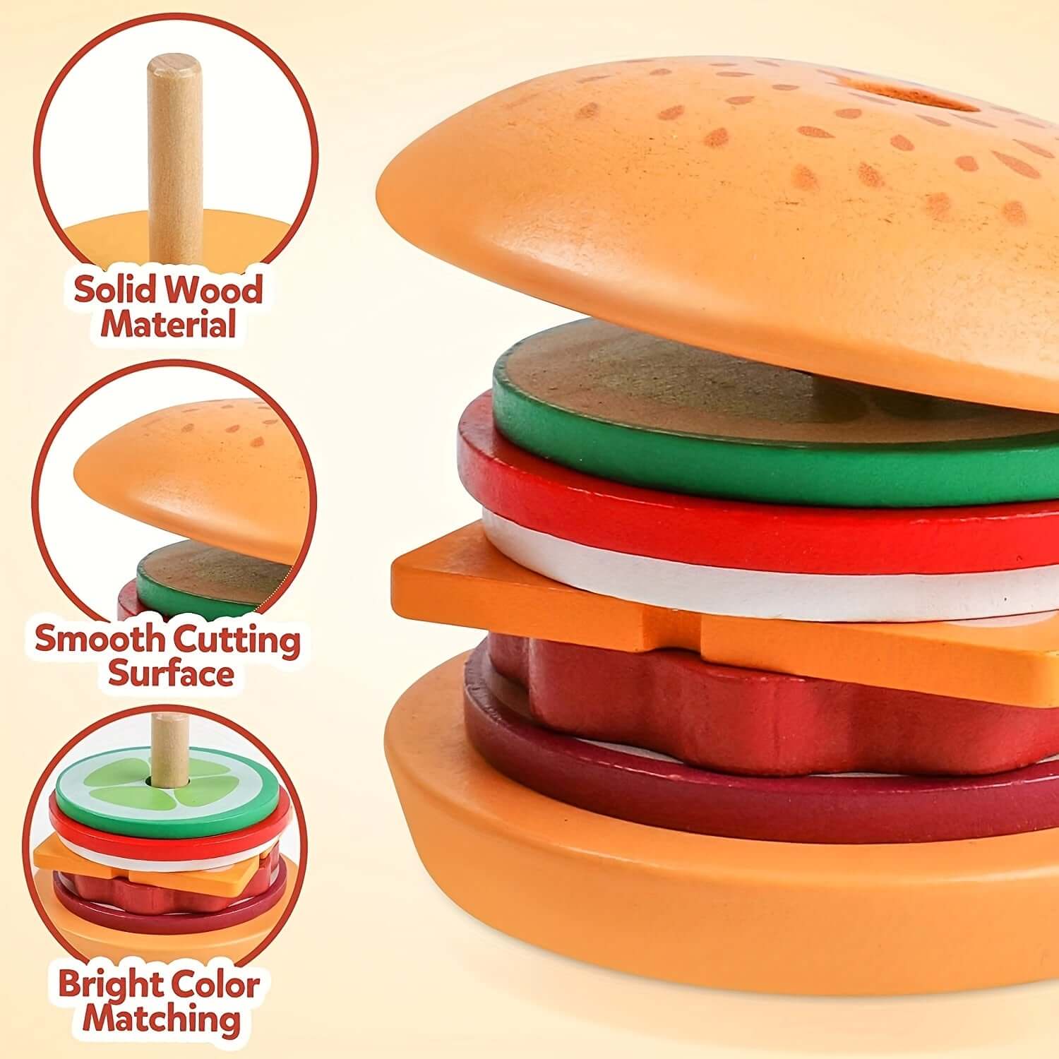 Montessori Holz Stapelspiel Burger - Feinmotorik &amp; Kreativität