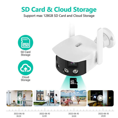 2K 4MP Dual-Lens Panorama WiFi Kamera 180° Weitwinkel KI-Erkennung Nachtsicht Gegensprechsystem Wetterfest IP Kamera EU-Stecker