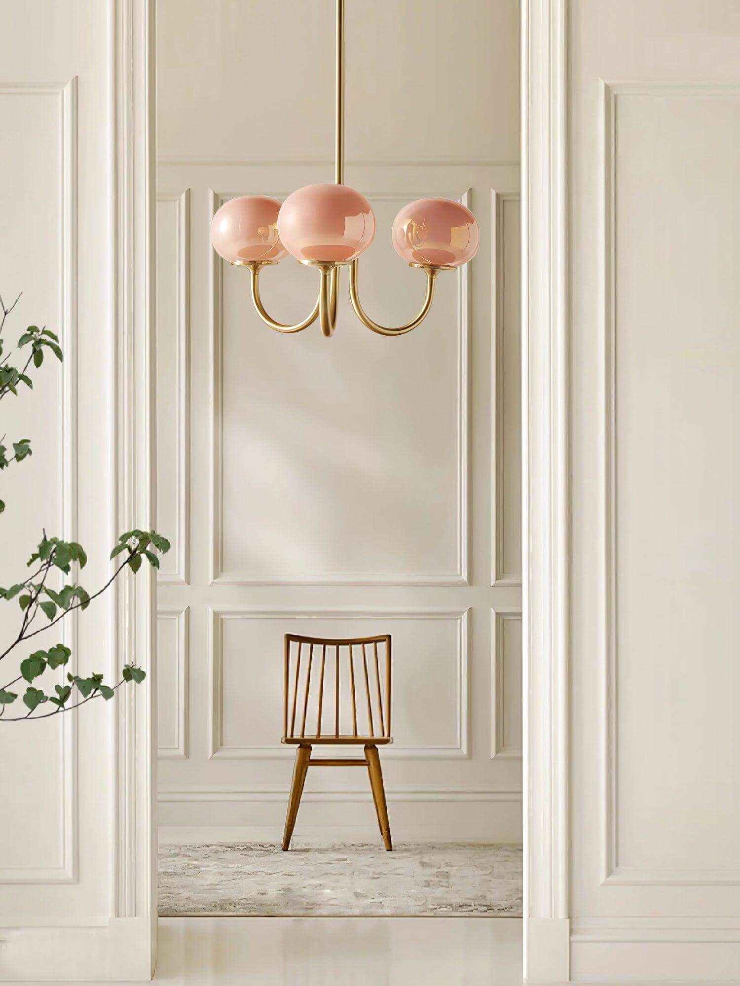 Moderner Kronleuchter mit Rosa Glasschirmen