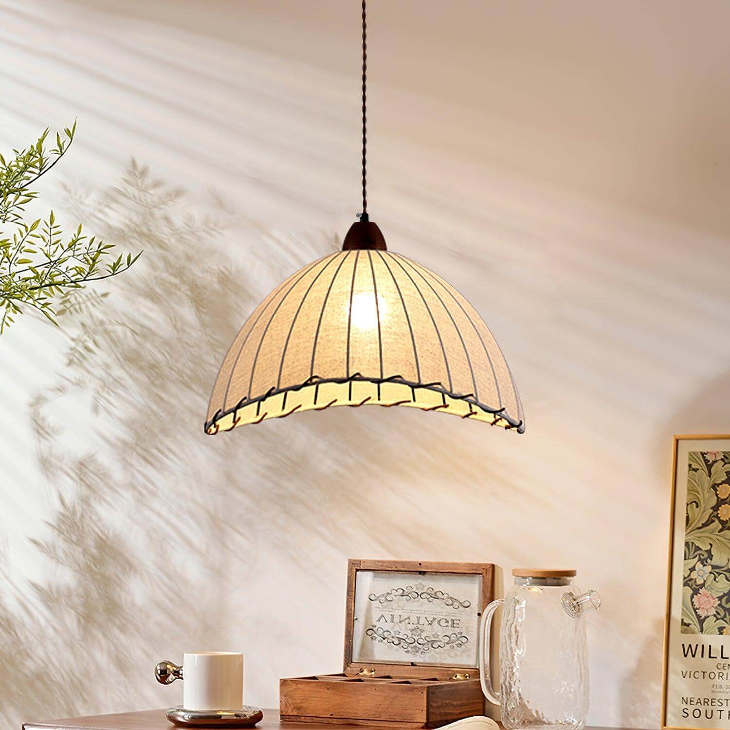 Holz &amp; Stoff Hängeleuchte