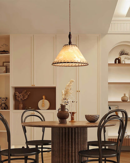 Holz &amp; Stoff Hängeleuchte