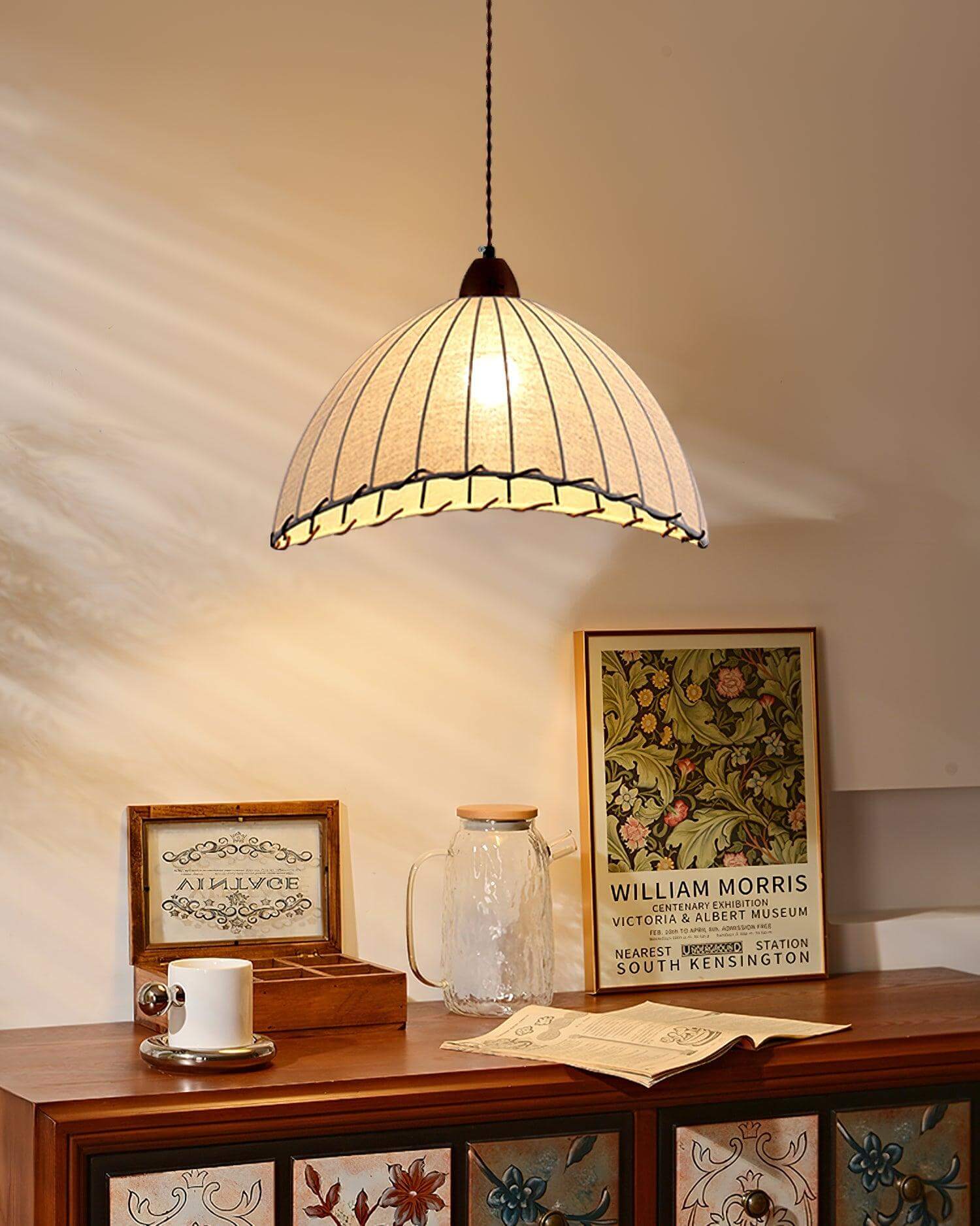 Holz &amp; Stoff Hängeleuchte