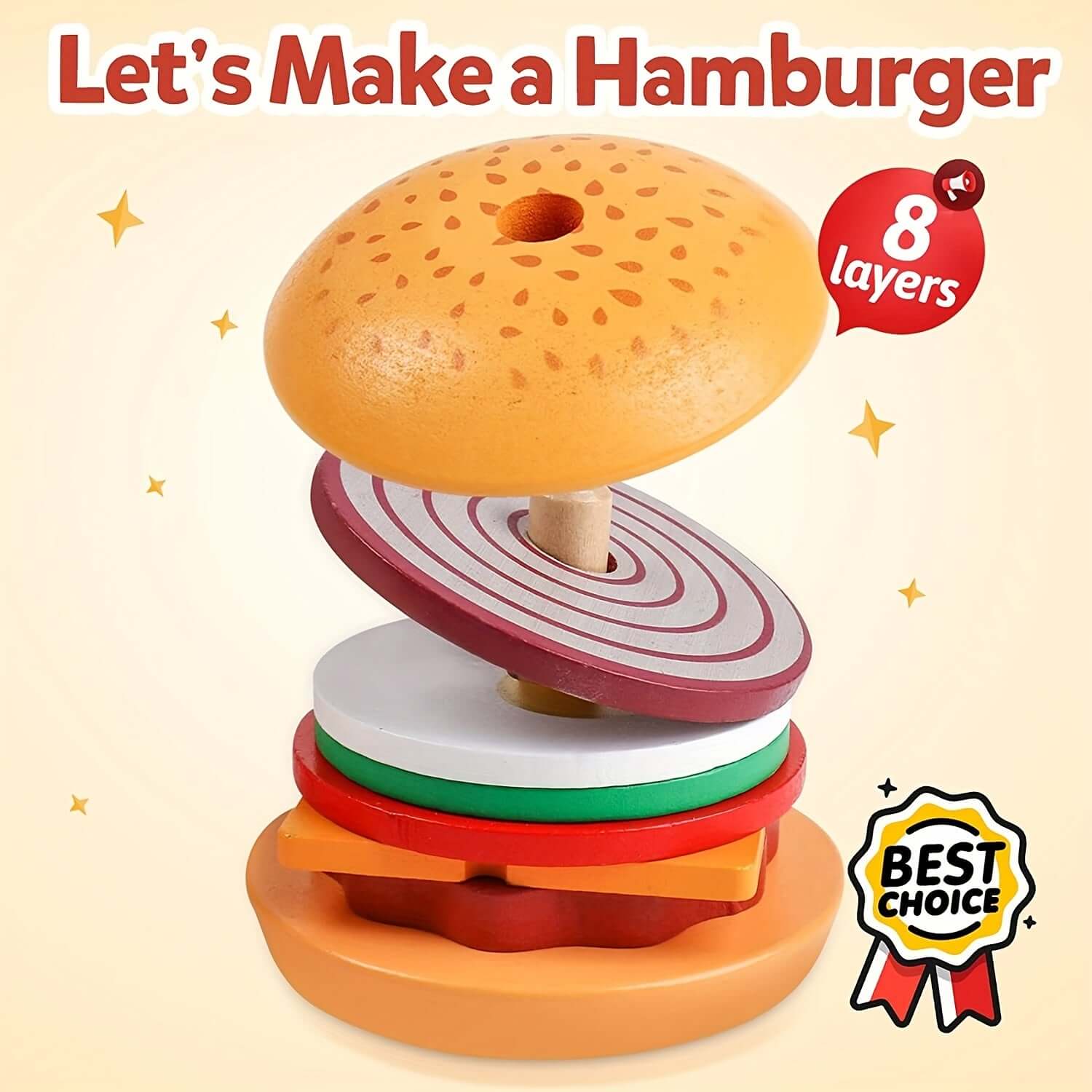 Montessori Holz Stapelspiel Burger - Feinmotorik &amp; Kreativität