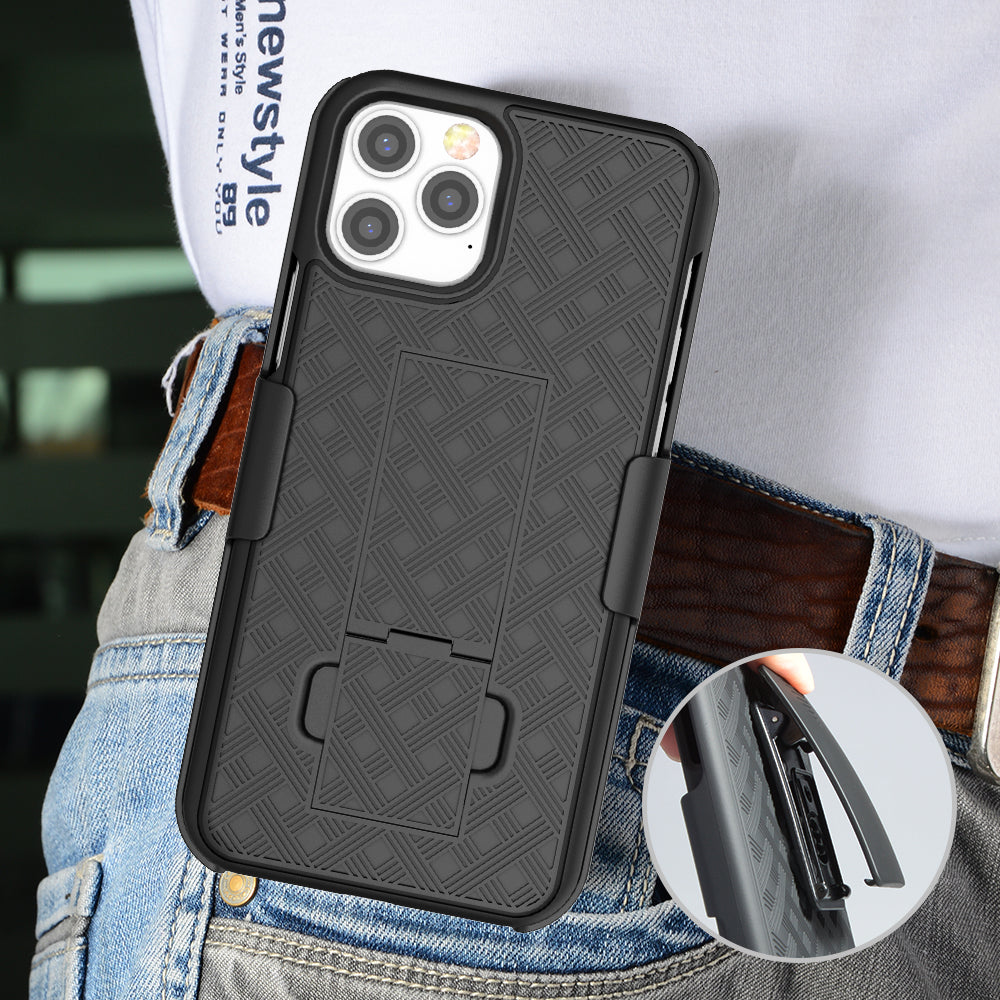 Hochwertige 2-in-1 Combo-Schutzhülle mit Hüftgurt-Clip und Ständer für iPhone | MagSafe Case für Apple iPhone 15/14/13/12 Pro Max Plus | Panzer-Handyhülle &amp; Kameraschutzabdeckung Tasche